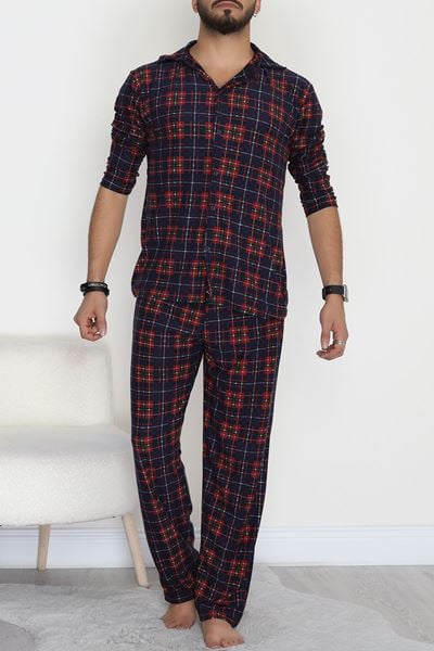 Süet Düğmeli Erkek Pijama Takımı Kırmızılaci - 755.1287.