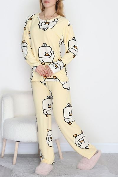 Süet Alt Üst Aynı Pijama Takımı Sarı - 118.1287.