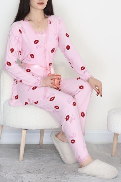 Süet 3'Lü Pijama Set Kırmızıdudak - 798.1287.