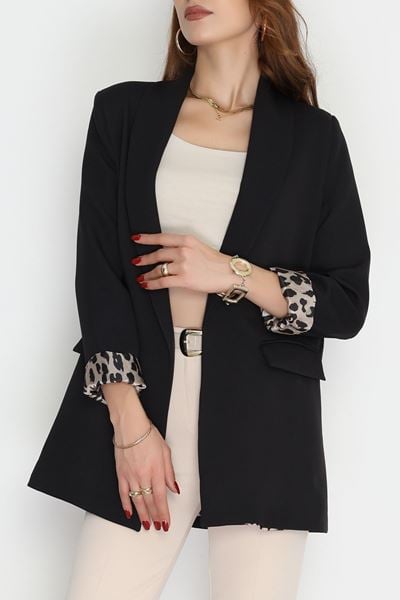 Leopar Astarlı Blazer Ceket Siyah - 51500.1909.
