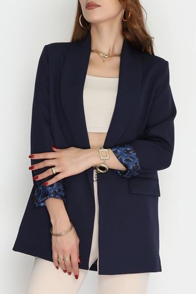 Leopar Astarlı Blazer Ceket Lacivert - 51500.1909.