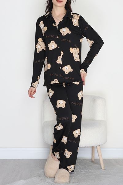 Soft Milan Düğmeli Pijama Takımı Siyahayı - 7511.1287.