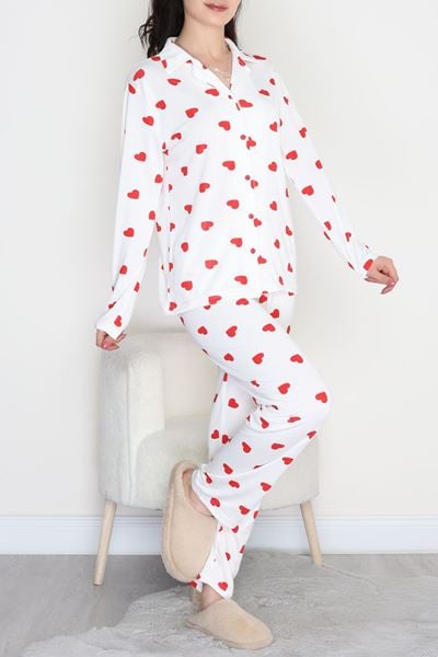 Soft Milan Düğmeli Pijama Takımı Kırmızıbeyaz - 7511.1287.
