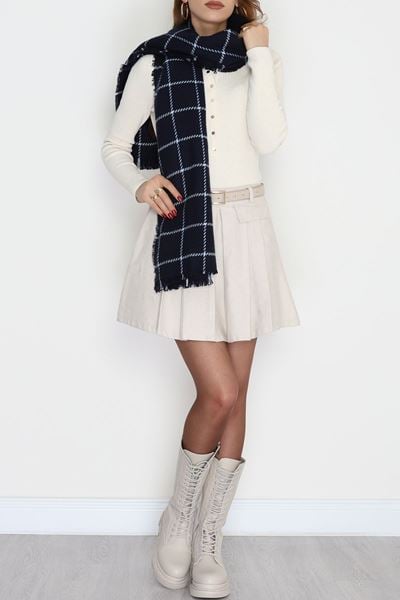 Desenli Kaşe Şal Lacivert - 70811.750.