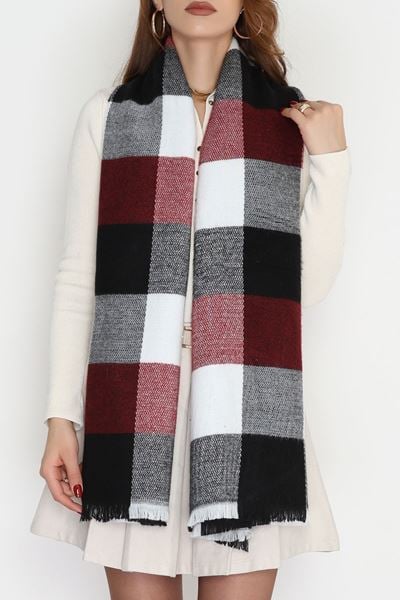 Desenli Kaşe Şal Siyahbordo - 70811.750.