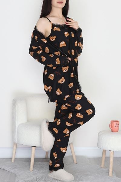 Süet 3'Lü Pijama Set Siyahayıcık - 798.1287.