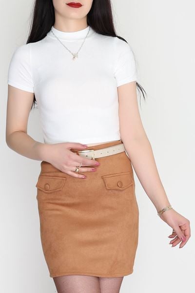 Dik Yaka Kısa Kol Yumoş Body Ekru - 50213.1723.