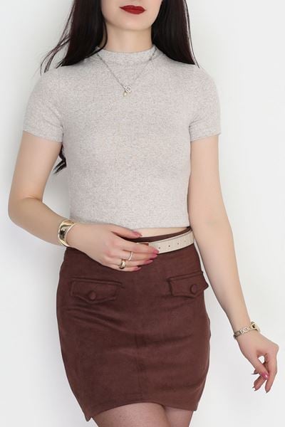 Dik Yaka Kısa Kol Yumoş Body Bej - 50213.1723.