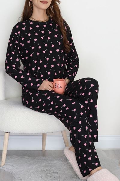 Süet Alt Üst Aynı Pijama Takımı Siyahpembe - 118.1287.
