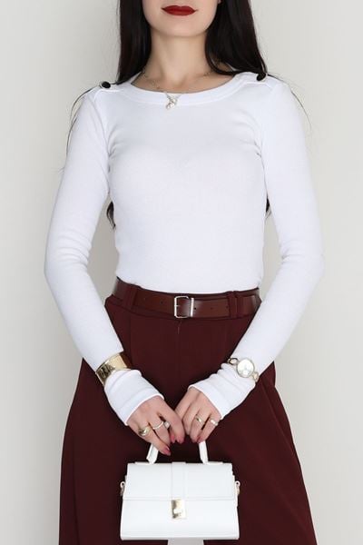 Bisiklet Yaka Omuz Düğmeli Kaşkorse Body Beyaz - 70790.599.