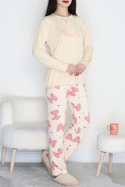 Baskılı Uzun Kol Takım Bejpembe - 664.1287.