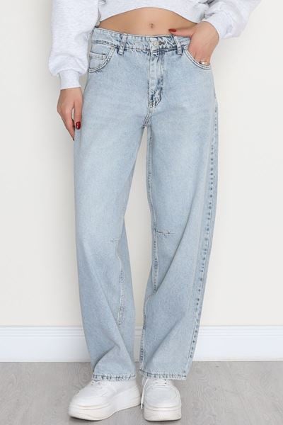 Tokalı Baggy Kot Pantolon Açıkmavi - 31159.2059.