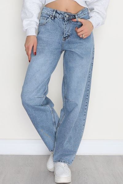 Tokalı Baggy Kot Pantolon Buzmavi - 31159.2059.
