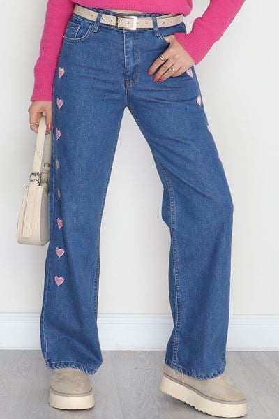 Nakışlı Palazzo Kot Pantolon Mavi1 - 31324.2001.