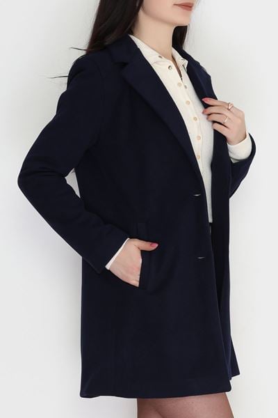 85 Cm Astarlı Kaşe Kaban Lacivert - 90037.1839.