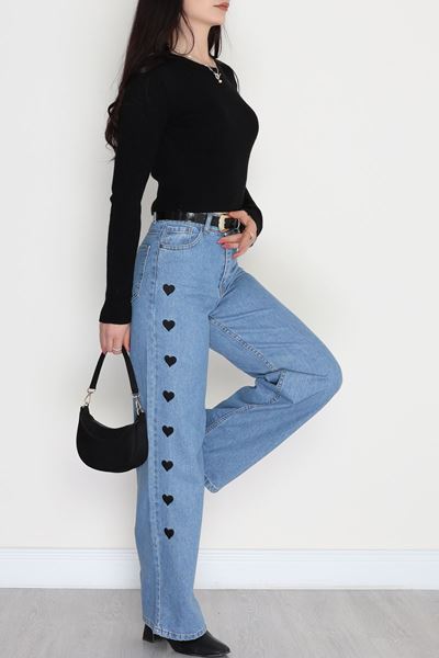 Nakışlı Palazzo Kot Pantolon Açıkmavi - 31324.2001.