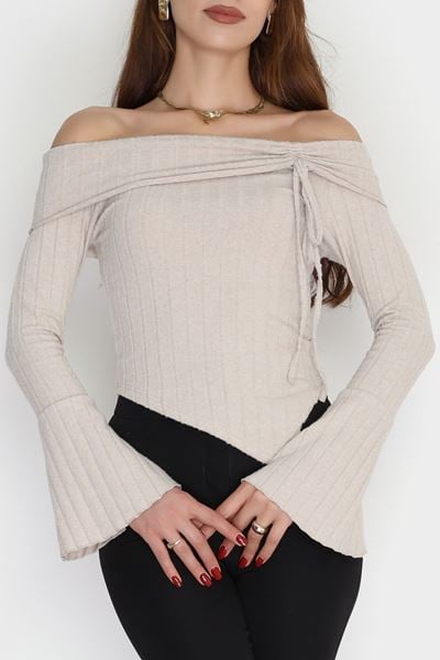 Madonna Yaka İnterlok Bluz Bej - 90971.1748.