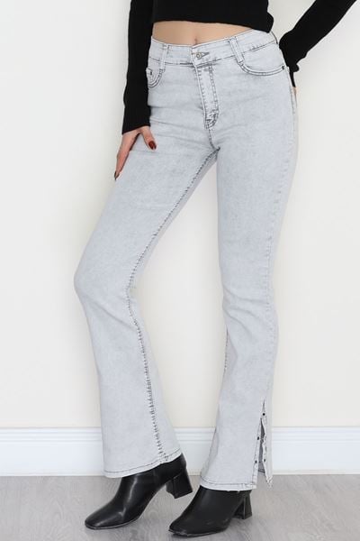 Paça Yırtmaçlı İspanyol Kot Pantolon Gri - 31517.2001.