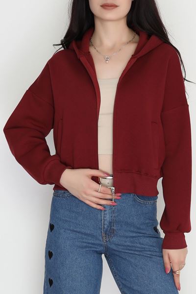 3 İplik Kompakt Oversize Fleto Cepli Sweat Bordo - 42506.1878.