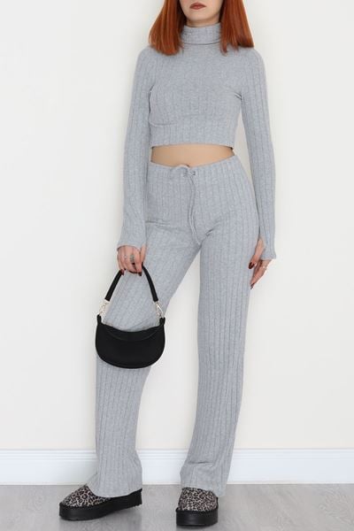 Dik Yaka Likralı Raporlu İnterlok Takım Gri - 90972.1748.