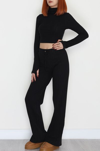 Dik Yaka Likralı Raporlu İnterlok Takım Siyah - 90972.1748.