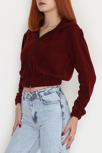 Polar Kapşonlu Crop Ceket  Bordo - 51000.053.
