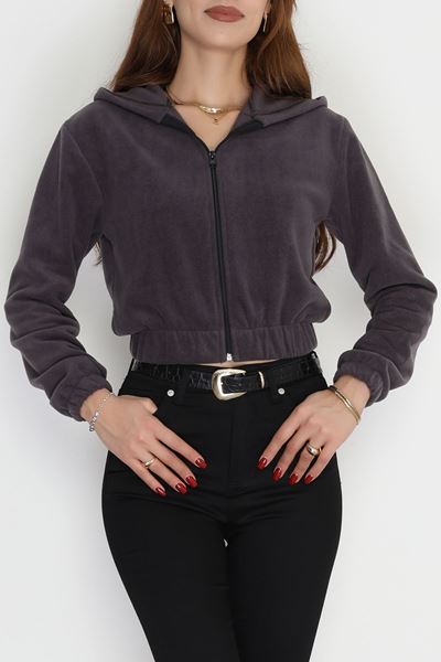 Polar Kapşonlu Crop Ceket Füme - 51000.053.