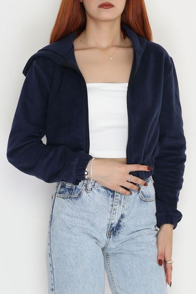 Polar Kapşonlu Crop Ceket Lacivert - 51000.053.