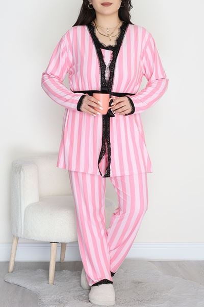 Baskılı Süet Battal 3'Lü Takım Pembeçizgili - 781.1287.