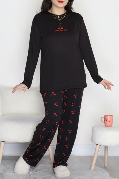 Şardonlu Milan Büyük Beden Pijama Takımı Siyahkiraz - 665.1287.