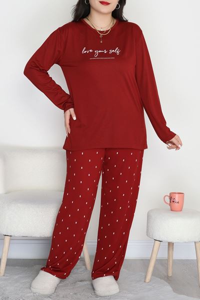 Şardonlu Milan Büyük Beden Pijama Takımı Bordo - 665.1287.