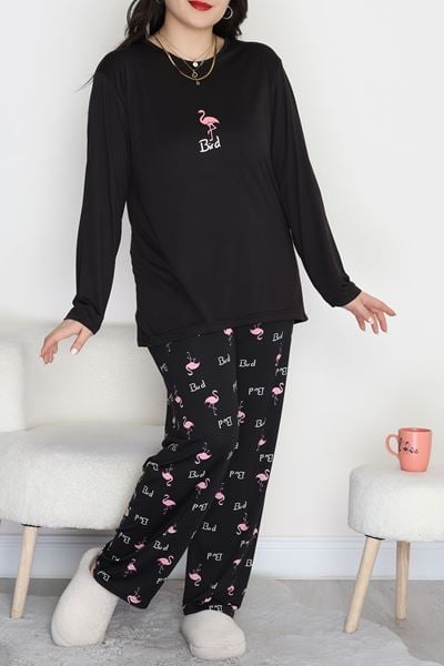 Şardonlu Milan Büyük Beden Pijama Takımı Siyah - 665.1287.