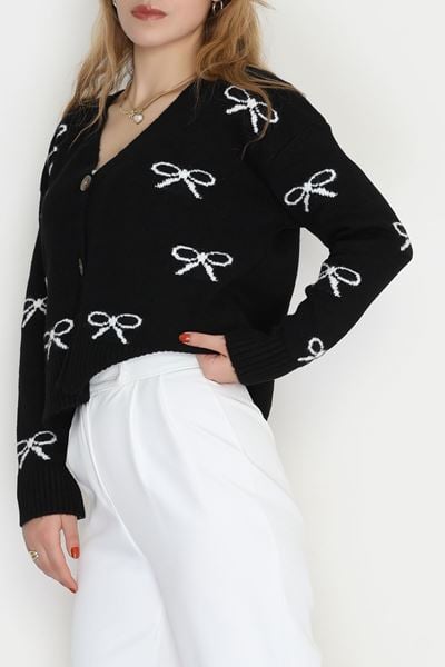 Şardonlu Düğmeli Triko Hırka Siyah - 31456.1766.