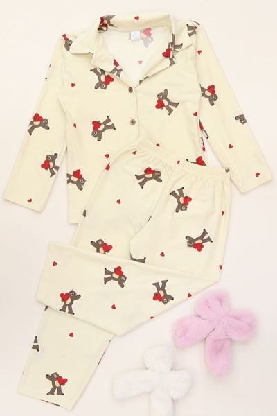3-14 Yaş Baskılı Süet Çocuk Takım Krem - 480.1287.