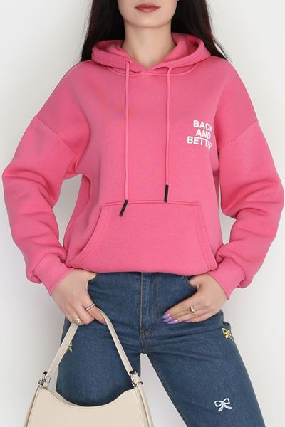 3 İplik Kanguru Cepli Kapşonlu Sweat Pembe - 42257.1878.