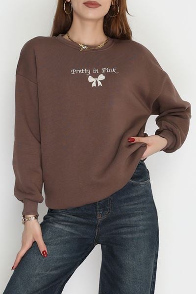 3 İplik Bisiklet Yaka Sweat Kahve - 42242.1878.