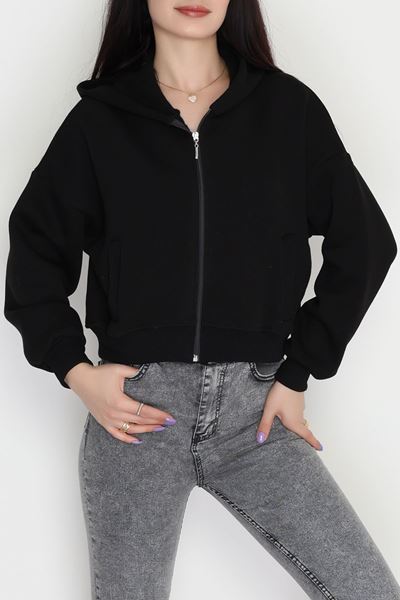 3 İplik Kompakt Oversize Fleto Cepli Sweat Siyah - 42506.1878.