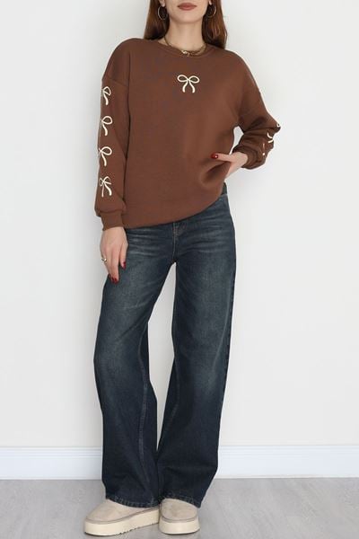 3 İplik Bisiklet Yaka Sweat Kahvebej - 42246.1878.