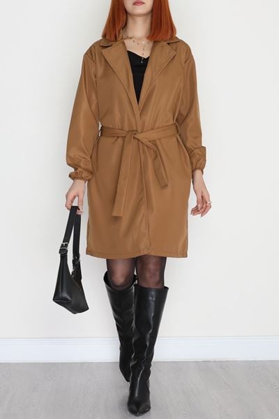 Kol Lastikli Astarsız Kuşaklı Trençkot Camel - 31135.147.