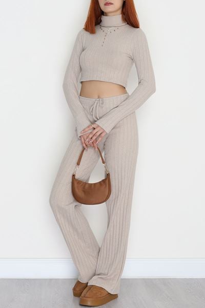 Dik Yaka Likralı Raporlu İnterlok Takım Bej - 90972.1748.