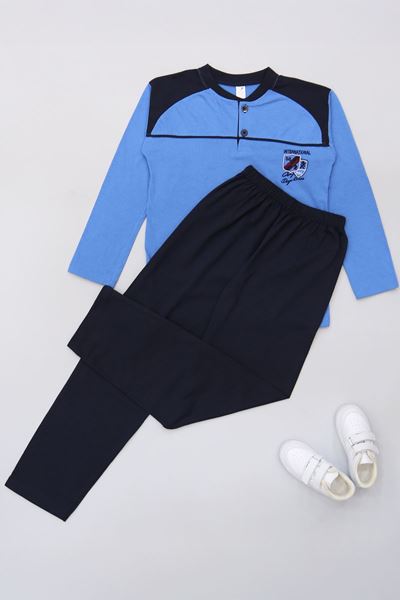 10-16 Yaş Garnili Erkek Çocuk Pijama Takımı Mavilaci - 50715.1838.
