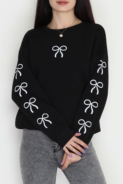 3 İplik Bisiklet Yaka Sweat Siyahekru - 42246.1878.