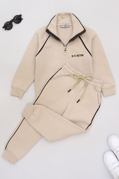 5-12 Yaş 3 İplik Şardonlu Biyeli Takım Bej - 60200.1867.