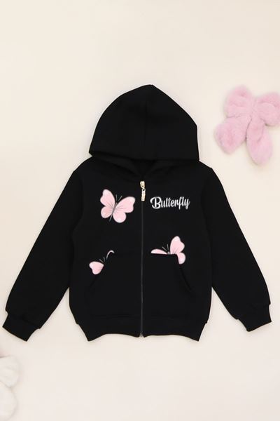 3-12 Yaş 3 İplik Şardonlu Kapşonlu Sweat Siyah - 60710.1867.