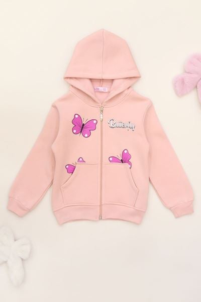 3-12 Yaş 3 İplik Şardonlu Kapşonlu Sweat Pudra - 60710.1867.