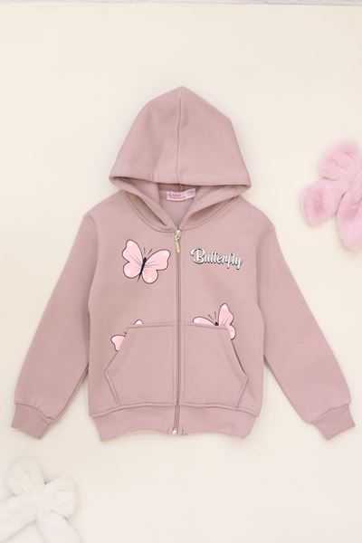 3-12 Yaş 3 İplik Şardonlu Kapşonlu Sweat Vizon - 60710.1867.