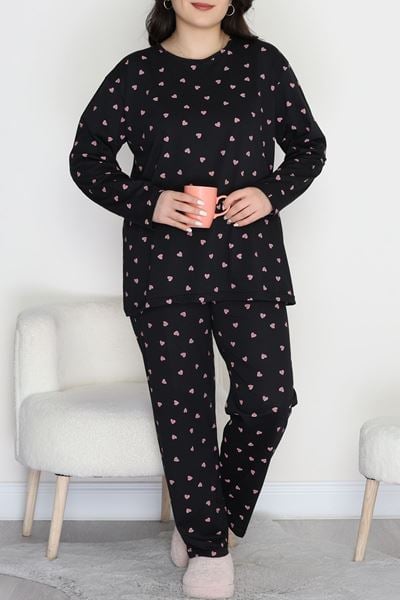 Alt Üst Aynı Büyük Beden Pijama Takımı Siyahpembe - 50723.1961.