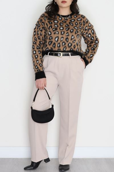 Pileli Double Kumaş Büyük Beden Pantolon Bej - 90057.1920.