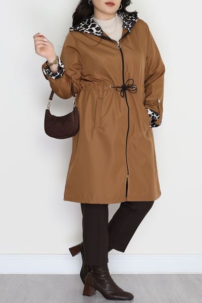 Büyük Beden Astarsız Bel Lastikli Trençkot Camel - 31157.147.