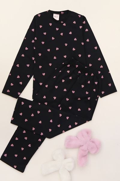 3-14 Yaş Alt Üst Aynı Çocuk Pijama Takımı Siyahpudra - 50724.1961.